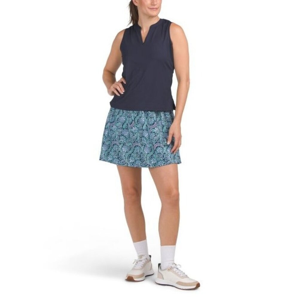 Tommy Bahama Womens Blue Paisley Split Neck Tank Skort With Pockets Set Sz L New